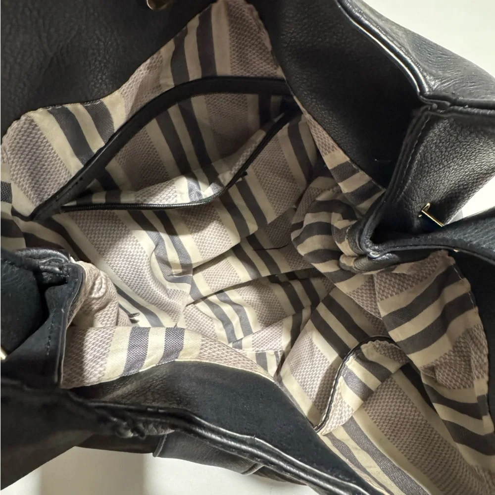 Urban‎ Expressions Black Leather Suede Stripe Patchwork Hobo Bag Purse Edgy